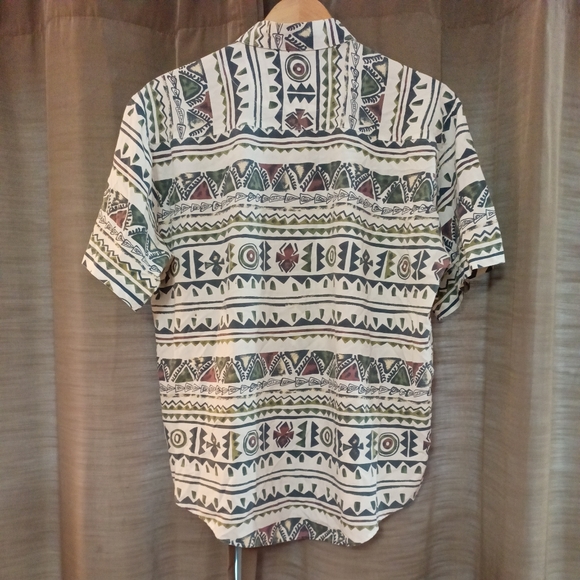 Vintage 80's Front Row Aztec Print Button Shirt Lg - Picture 7 of 8